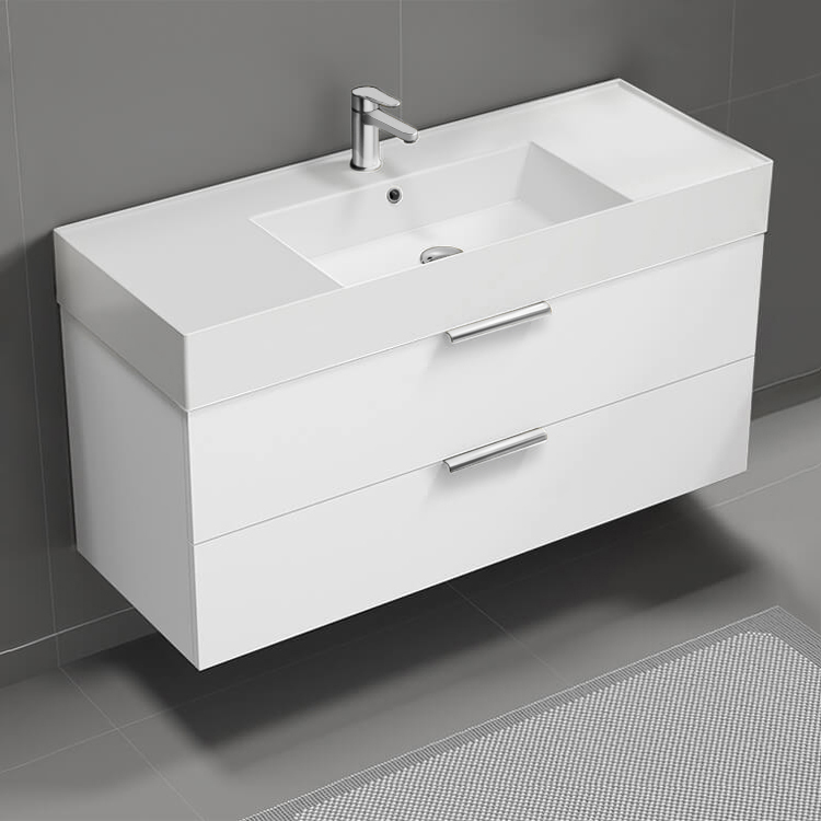 Nameeks DERIN230 Modern Bathroom Vanity, Wall Mounted, 48 Inch, Glossy White